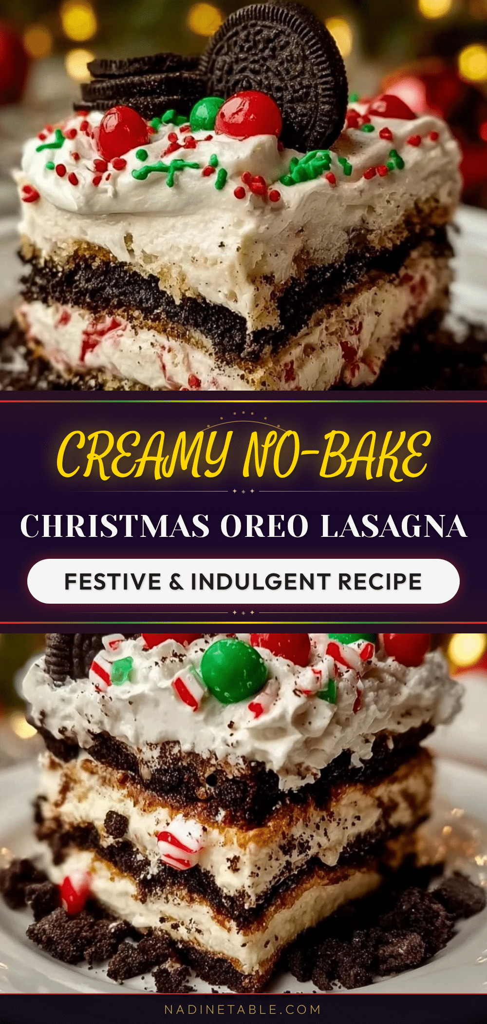 Creamy No-Bake Christmas Oreo Lasagna recipe