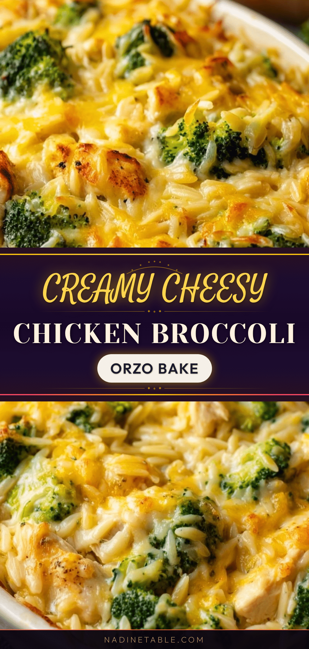 creamy cheesy chicken broccoli orzo bake recipe
