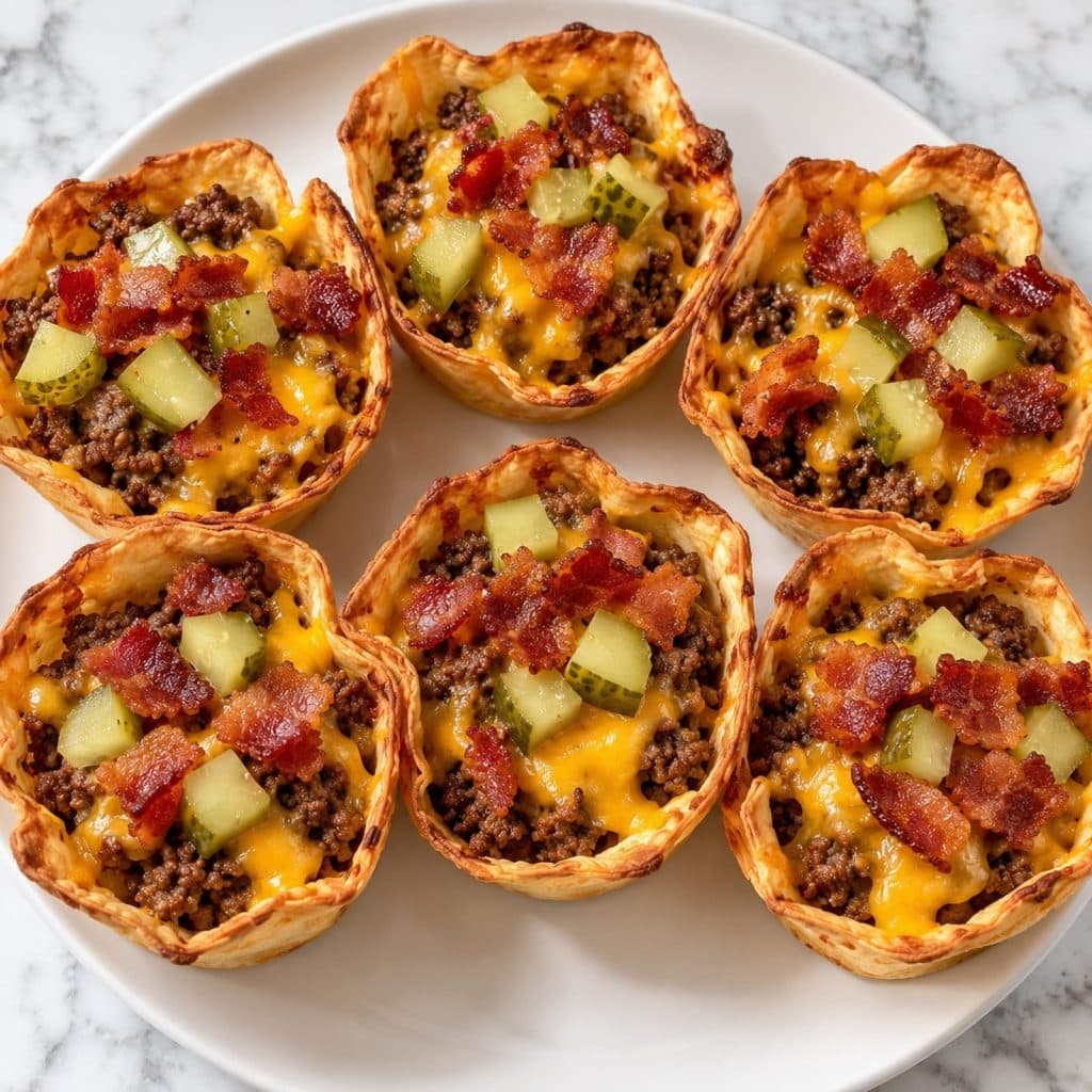 bacon cheeseburger pickle taco cups preparation steps
