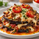 best cheesy beef eggplant lasagna - featured image