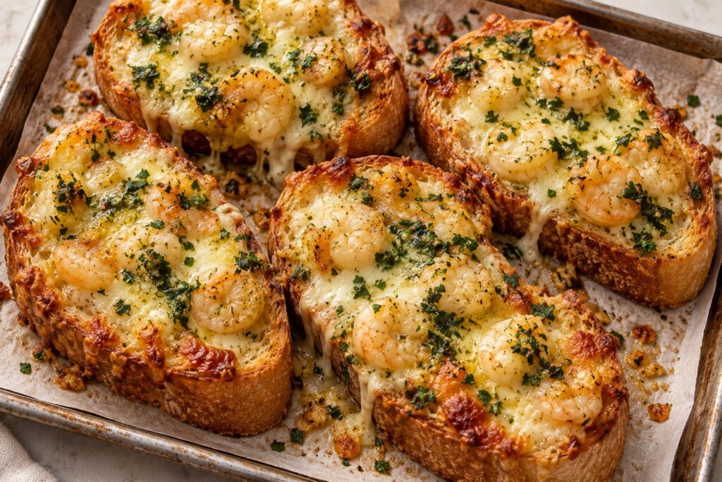 cheesy garlic shrimp bread - featured image