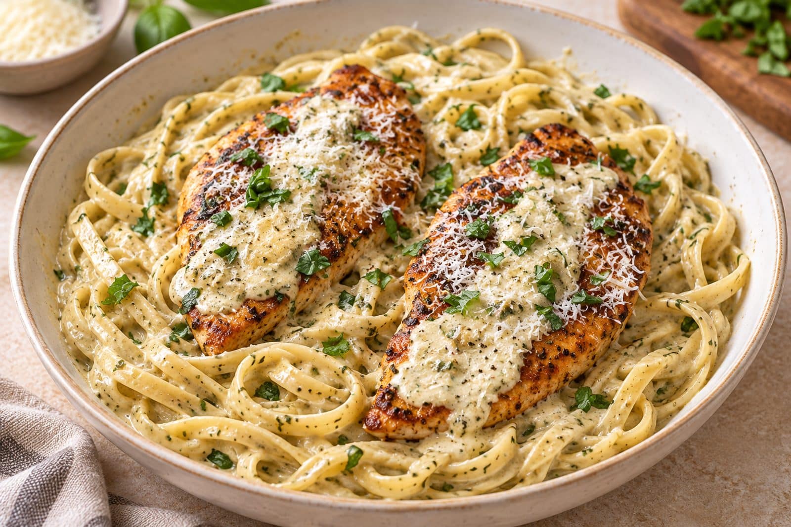 creamy chicken pesto pasta preparation steps