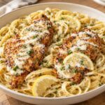 creamy lemon garlic chicken fettuccine - featured image