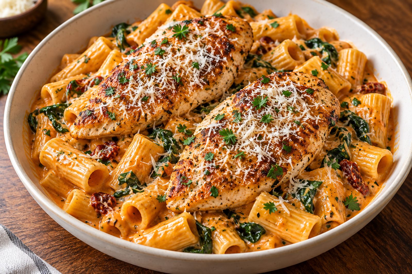 creamy tuscan chicken pasta preparation steps