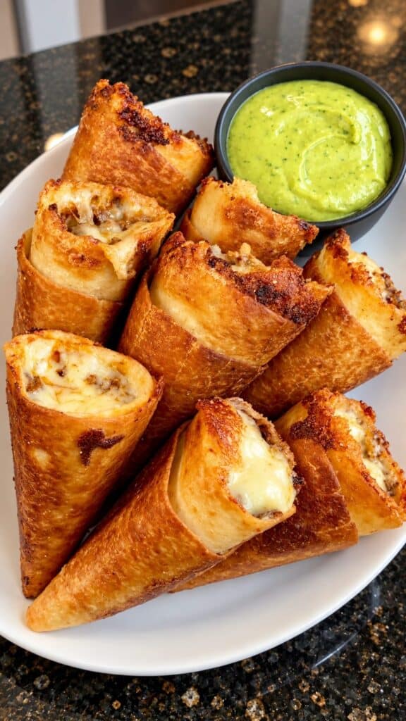 crispy cheesy beef cones - featured image