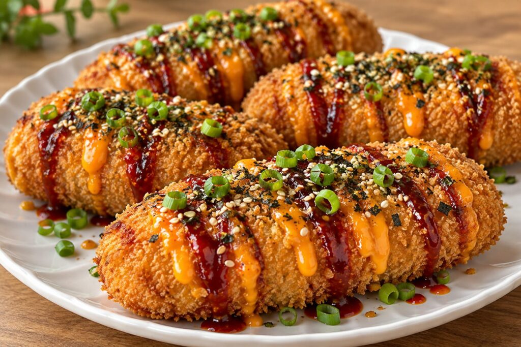 crispy cheesy buldak sausage rolls - featured image