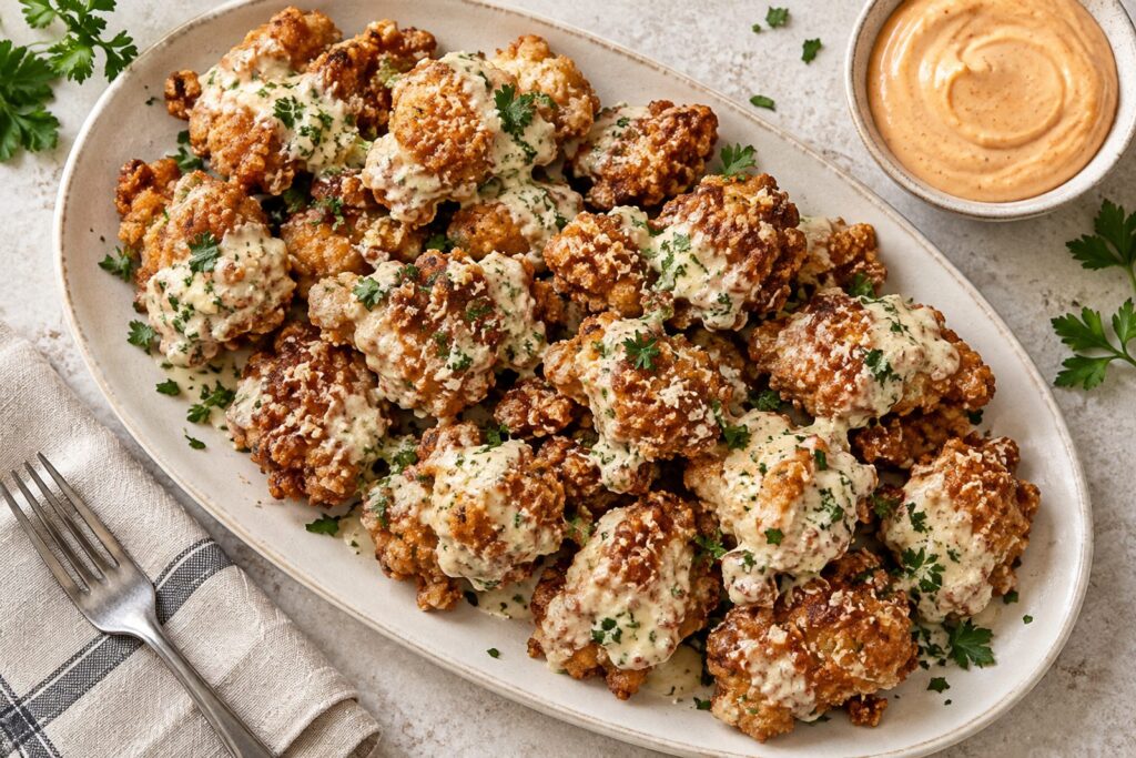 crispy garlic parmesan chicken bites - featured image