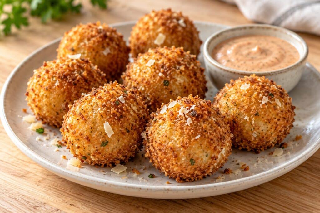 crispy garlic parmesan potato balls - featured image