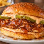 crispy honey sriracha chicken sandwich - featured image