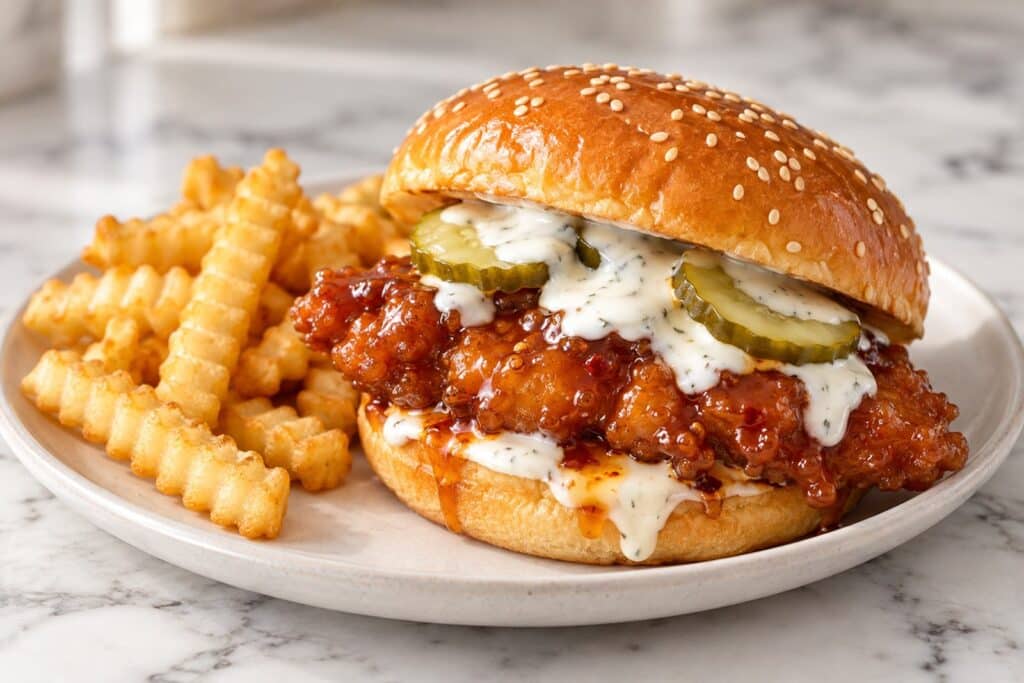 crispy hot honey chicken sandwich - featured image