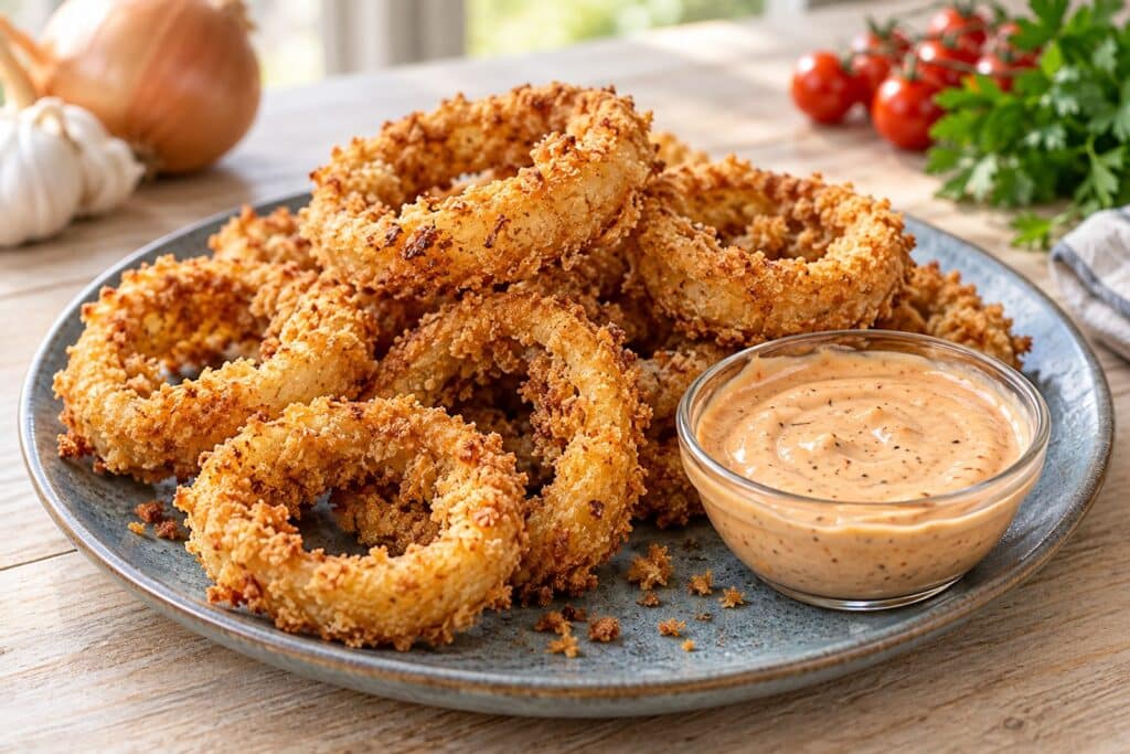 crispy onion rings with canes-style sauce recipe - featured image